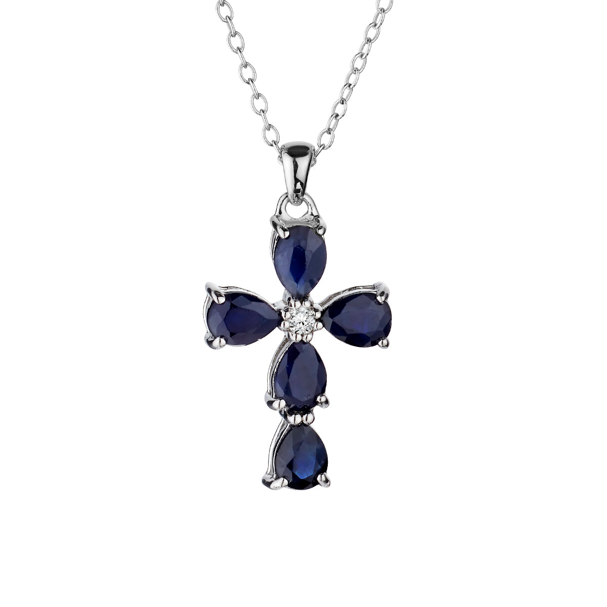.75 Carat Genuine Sapphire and White Zircon Cross Pendant,  Sterling Silver. Necklaces and Pendants. Griffin Jewellery Designs. 