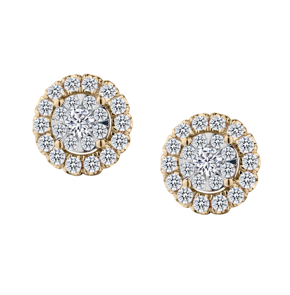 1.00 Carat of Diamonds Halo Stud Earrings, 10kt Yellow Gold.....................NOW