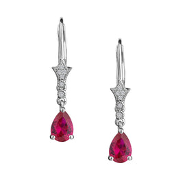 Created Ruby & White Sapphire Drop Earrings,  Sterling Silver. Griffin Jewellery Designs