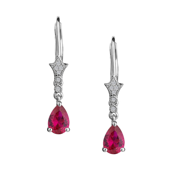 Created Ruby & White Sapphire Drop Earrings,  Sterling Silver. Griffin Jewellery Designs