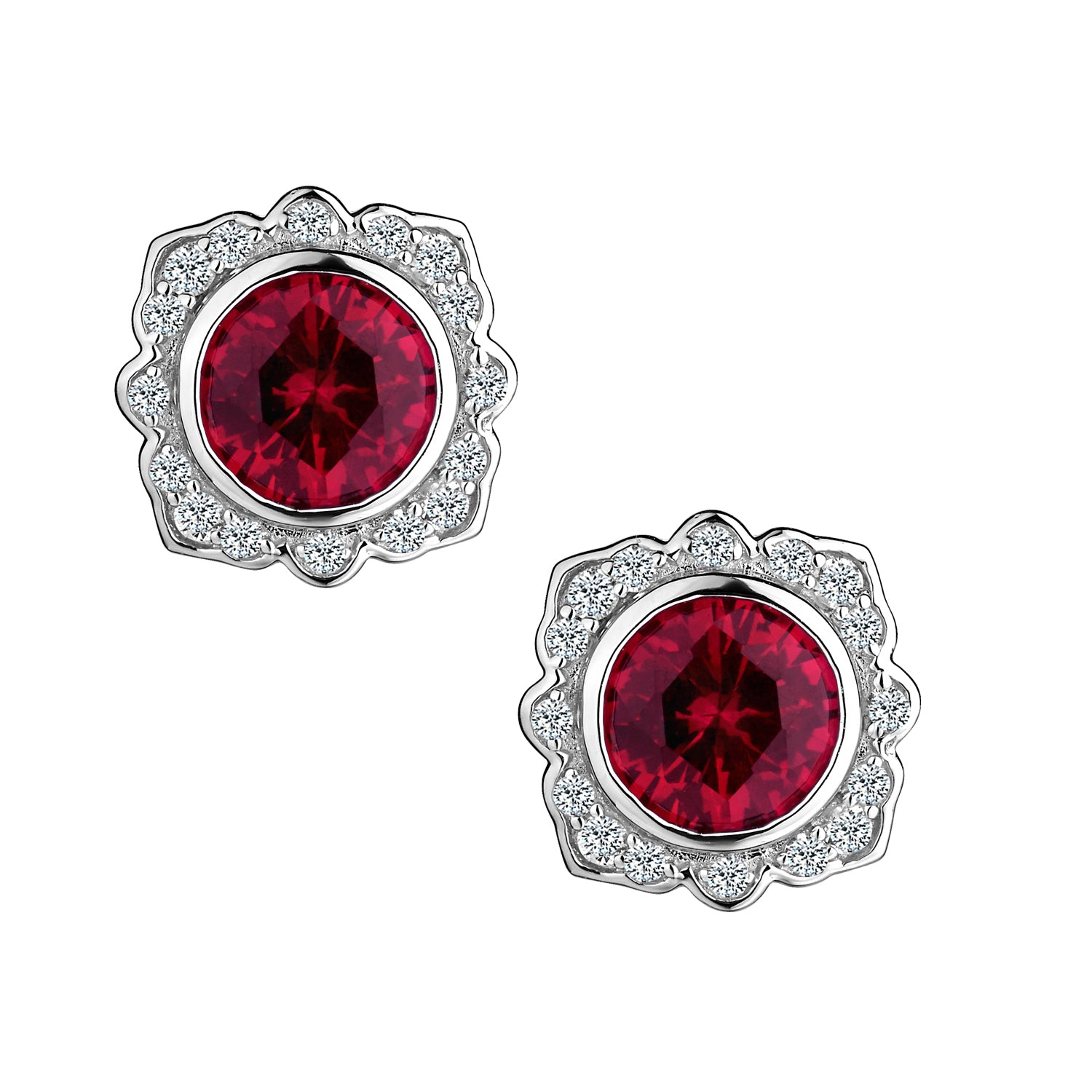 Created Ruby & White Sapphire Stud Earrings,  Sterling Silver. Griffin Jewellery Designs