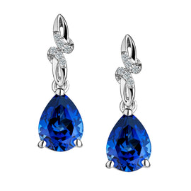 Created Blue & White Sapphire Drop Earrings,  Sterling Silver. Griffin Jewellery Designs