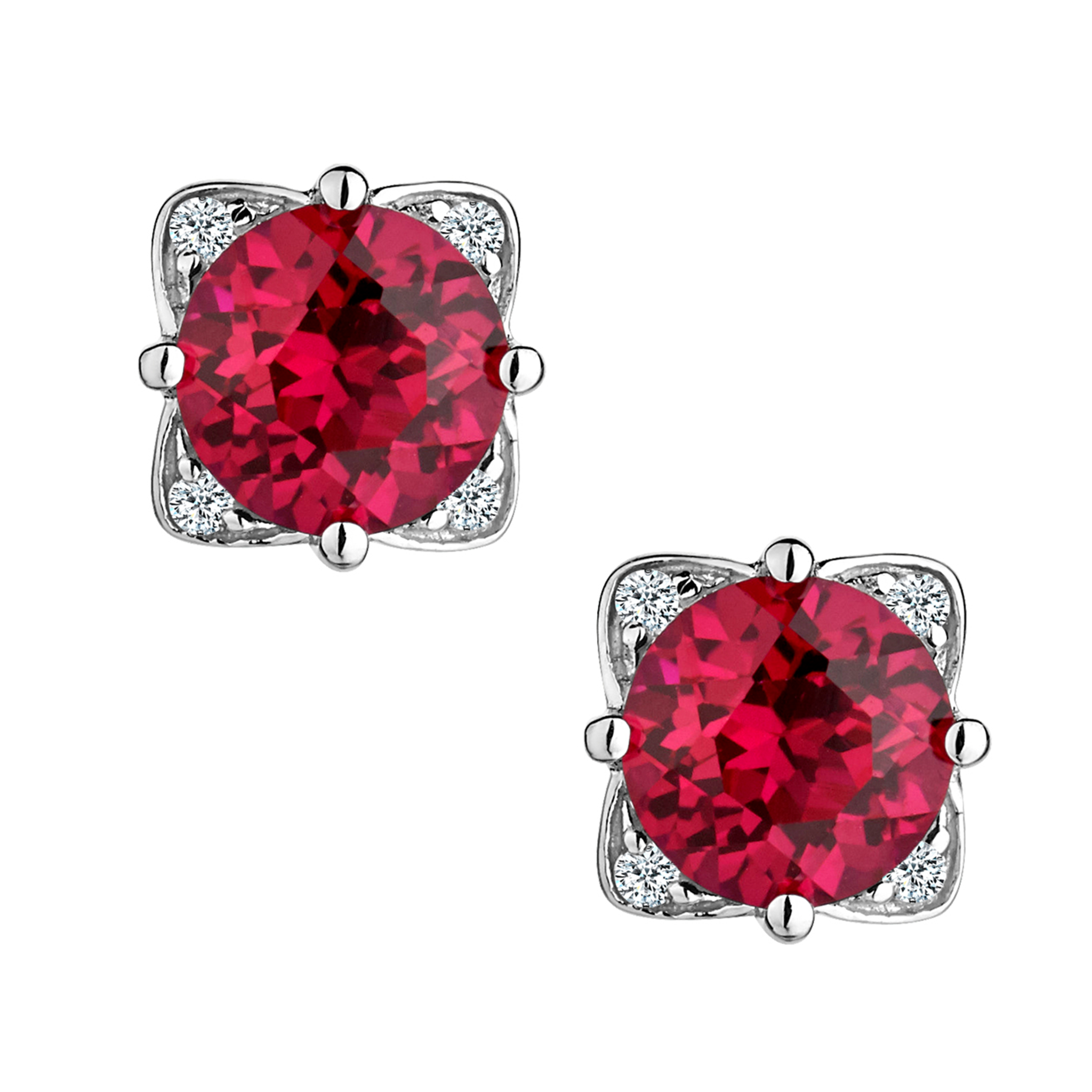 Created Ruby & Created White Sapphire Stud Earrings,  Sterling Silver. Griffin Jewellery Designs