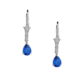 Created Blue & White Sapphire Drop Earrings,  Sterling Silver. Griffin Jewellery Designs