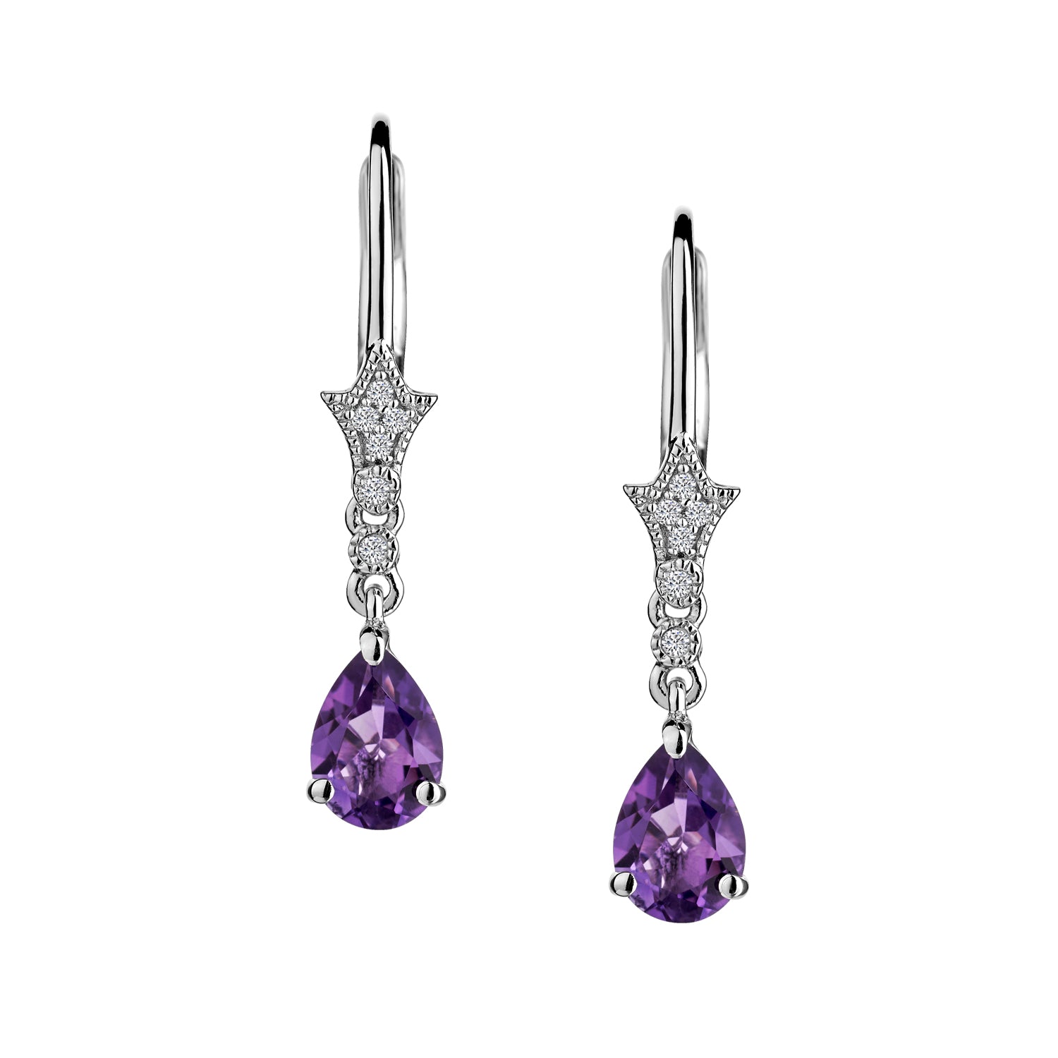 CREATED WHITE SAPPHIRE AND AMETHYST DROP EARRINGS, SILVER.....................NOW