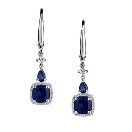 Created Blue & White Sapphire Drop Earrings,  Sterling Silver. Griffin Jewellery Designs