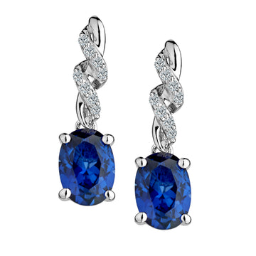 Created Blue & White Sapphire Drop Earrings,  Sterling Silver. Griffin Jewellery Designs
