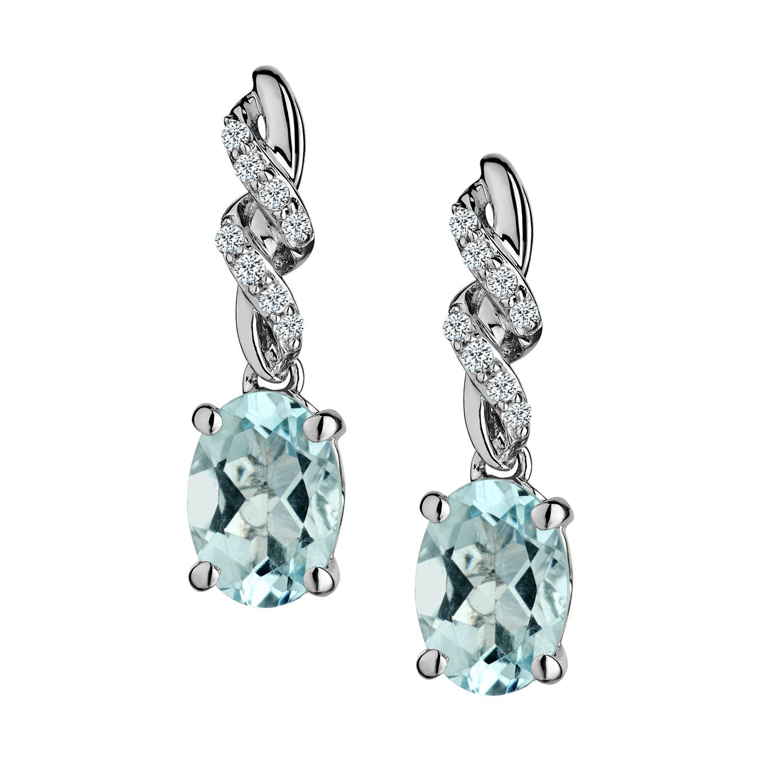 Genuine Aquamarine And White Sapphire Drop Earrings, Silver......................NOW