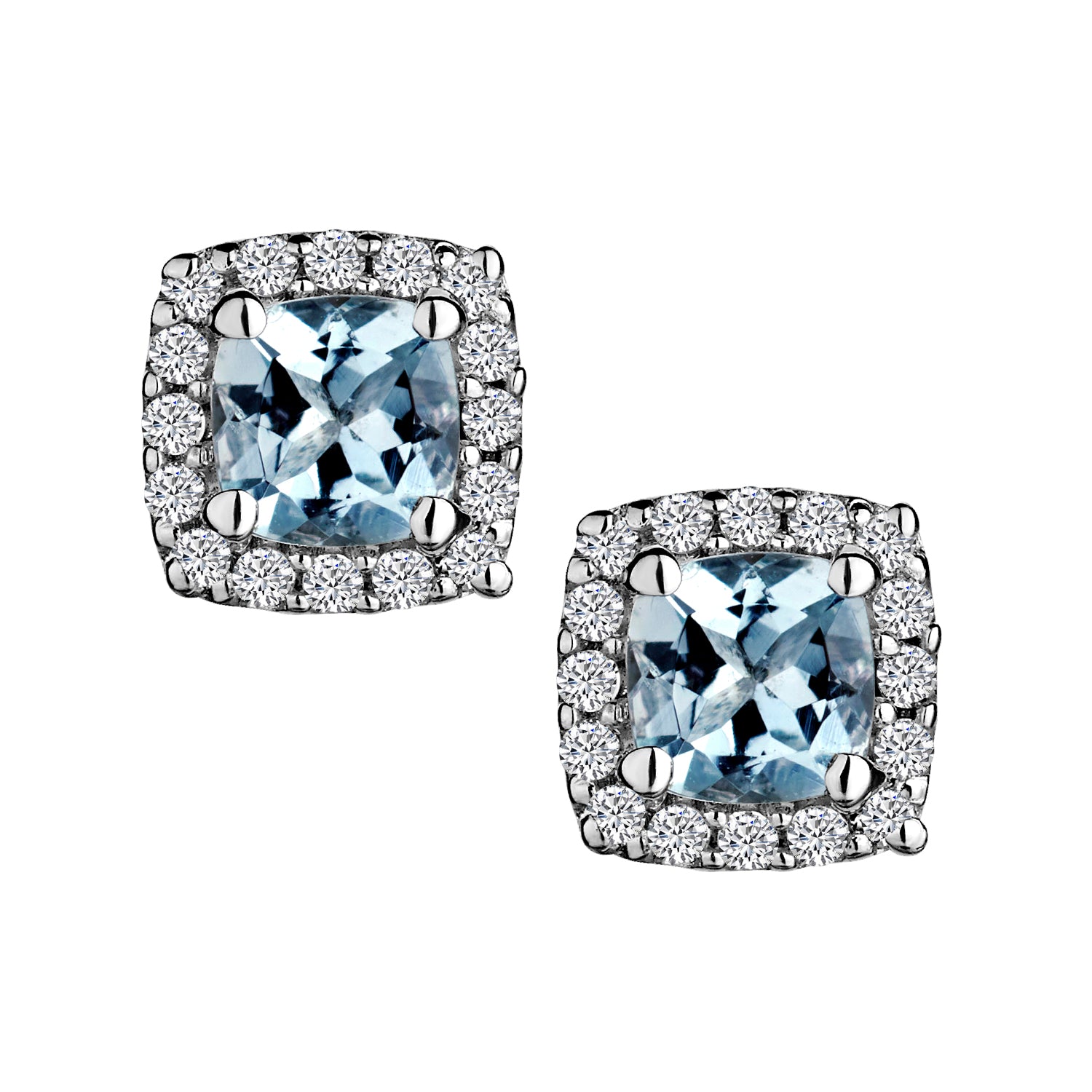 Genuine Aquamarine and White Sapphire Stud Earrings,  Sterling Silver.  Griffin Jewellery Designs