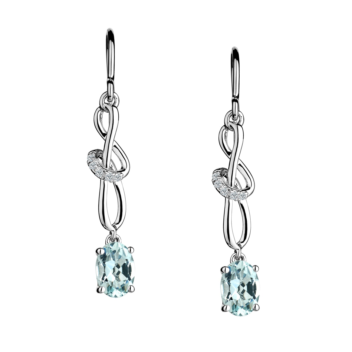 Genuine Aquamarine and White Sapphire Drop Earrings,  Sterling Silver. Griffin Jewellery Designs
