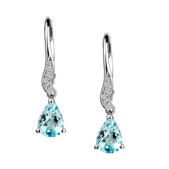 Genuine Aquamarine & White Sapphire Drop Earrings,  Sterling Silver. Griffin Jewellery Designs