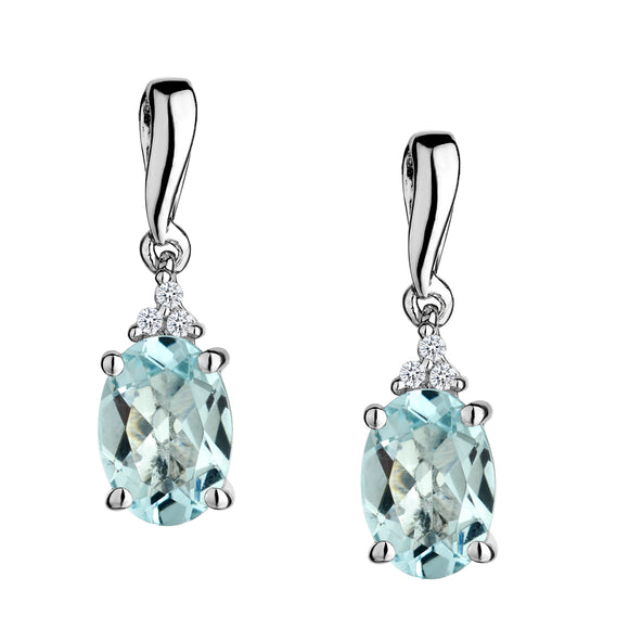 Genuine Aquamarine & White Sapphire Drop Earrings,  Sterling Silver. Griffin Jewellery Designs