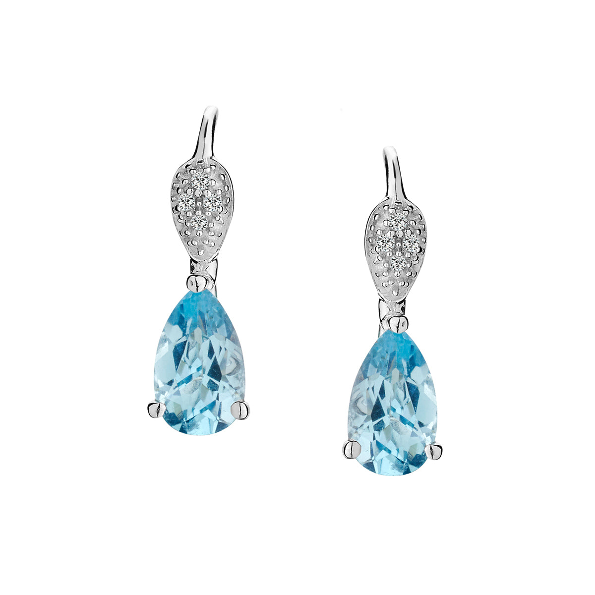 .50 Carat Diamond and Genuine Blue Topaz Leverback Earrings, 10kt White Gold.............NOW