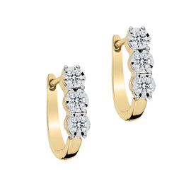 .50 Carat Diamond "Past, Present, Future" Earrings,  10kt Yellow Gold. Hoops. Hoop Earrings. Griffin Jewellery Designs