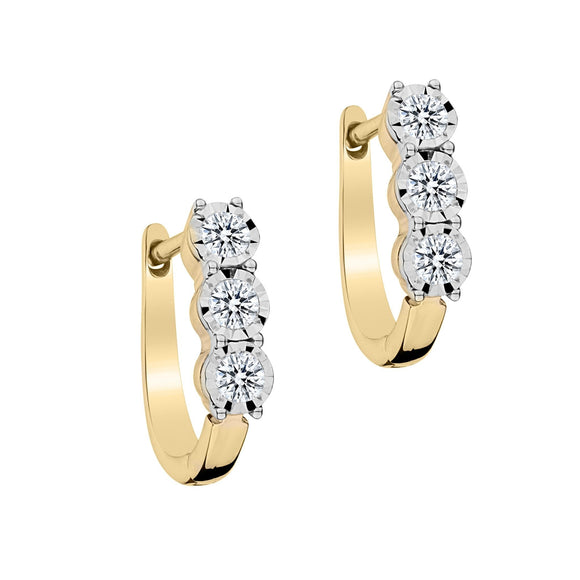 .50 Carat Diamond "Past, Present, Future" Earrings,  10kt Yellow Gold. Hoops. Hoop Earrings. Griffin Jewellery Designs