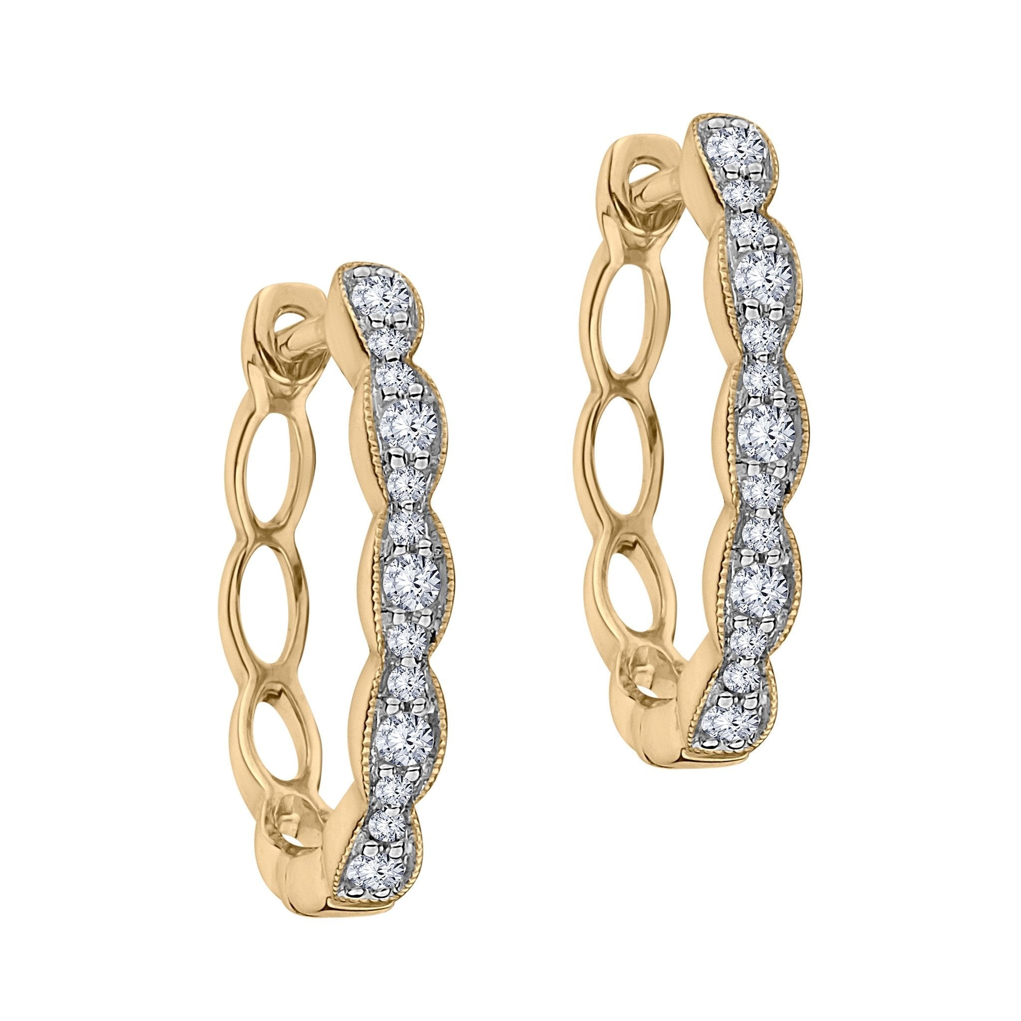 .20 Carat Diamond Earrings,  10kt Yellow Gold. Hoops. Hoop Earrings. Griffin Jewellery Designs