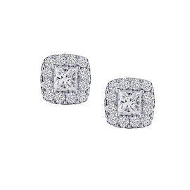 1.00 Carat of Diamonds Princess Cut Diamond Halo Earrings, 14kt White Gold.......................NOW