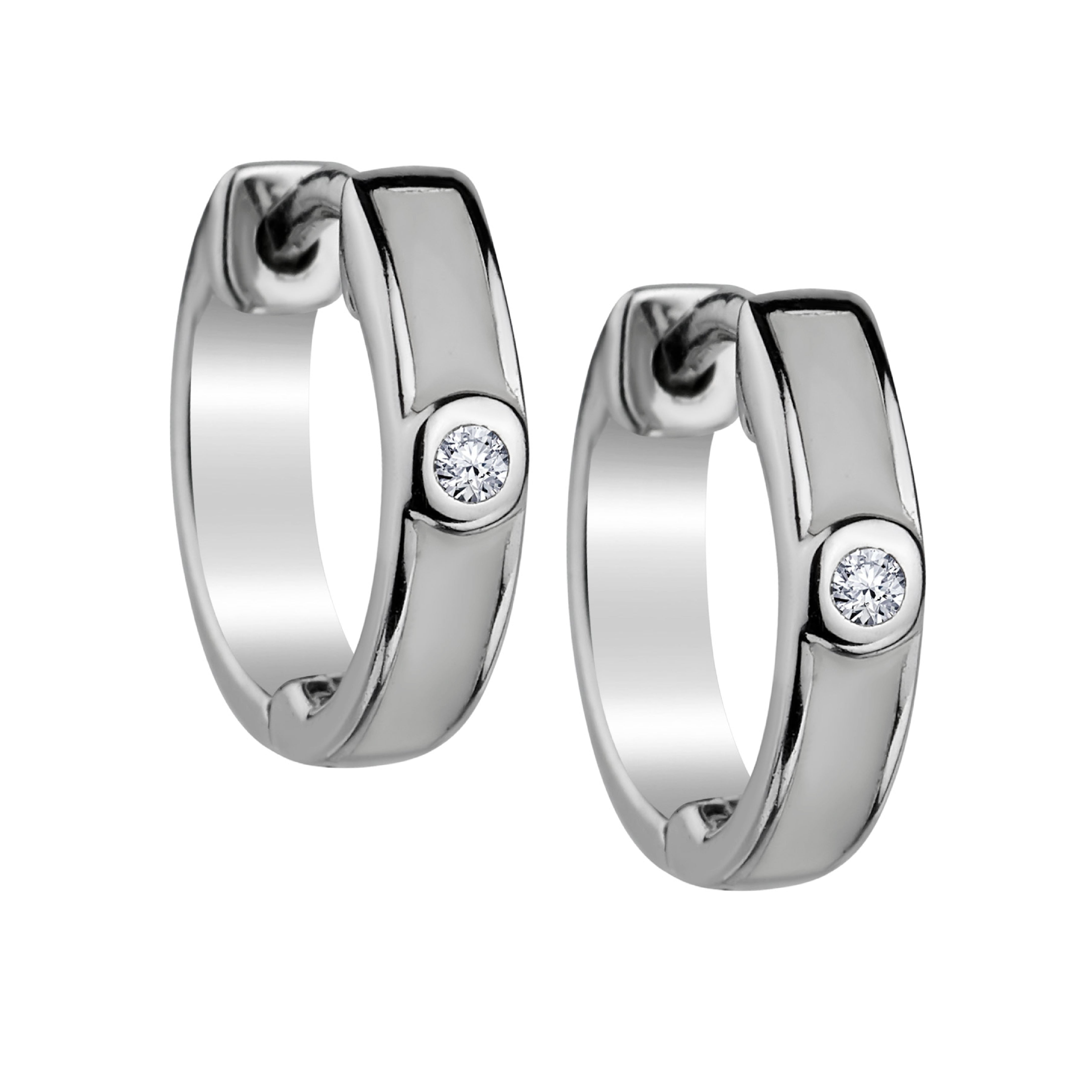 .03 Carat & White Enamel Diamond Huggie Earrings, Sterling Silver.......................NOW