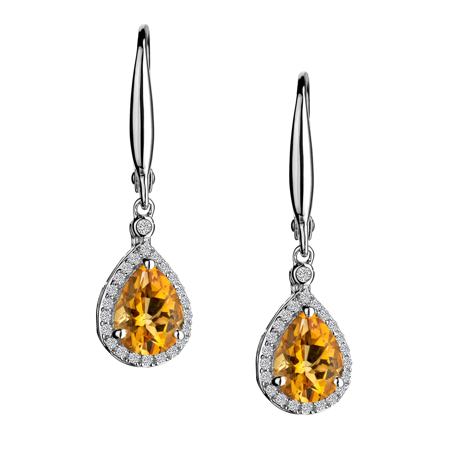 Genuine Citrine & Created White Sapphire Drop Earrings,  Sterling Silver. Griffin Jewellery Designs