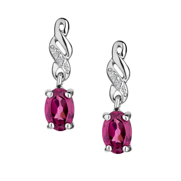 Genuine Rhodolite Garnet Diamond Drop Earrings,  Sterling Silver. Griffin Jewellery Designs