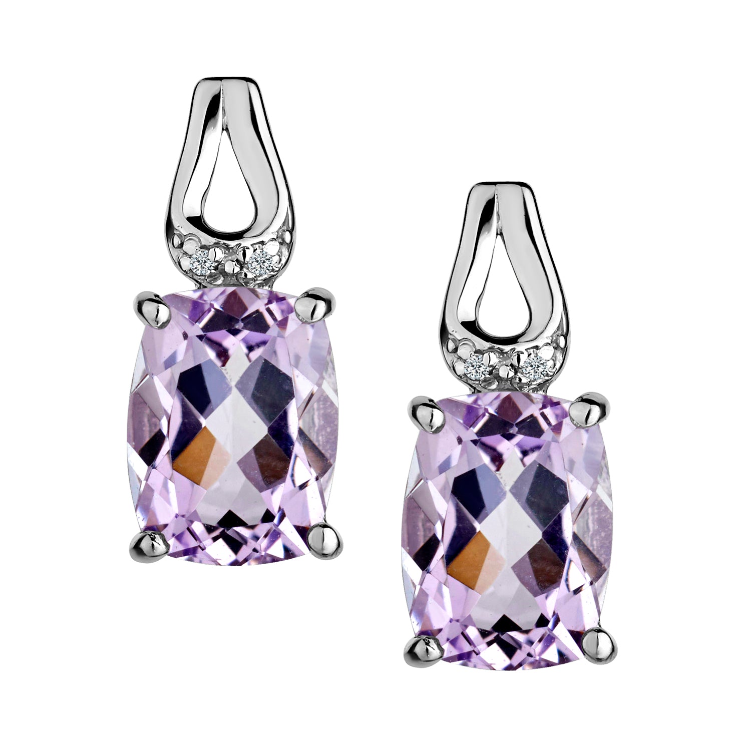 Genuine Pink Amethyst Diamond Drop Earrings,  Sterling Silver.  Griffin Jewellery Designs