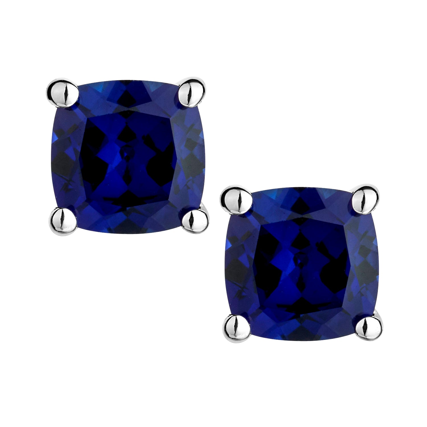 Created Blue Sapphire Stud Earrings,  Sterling Silver. Griffin Jewellery Designs