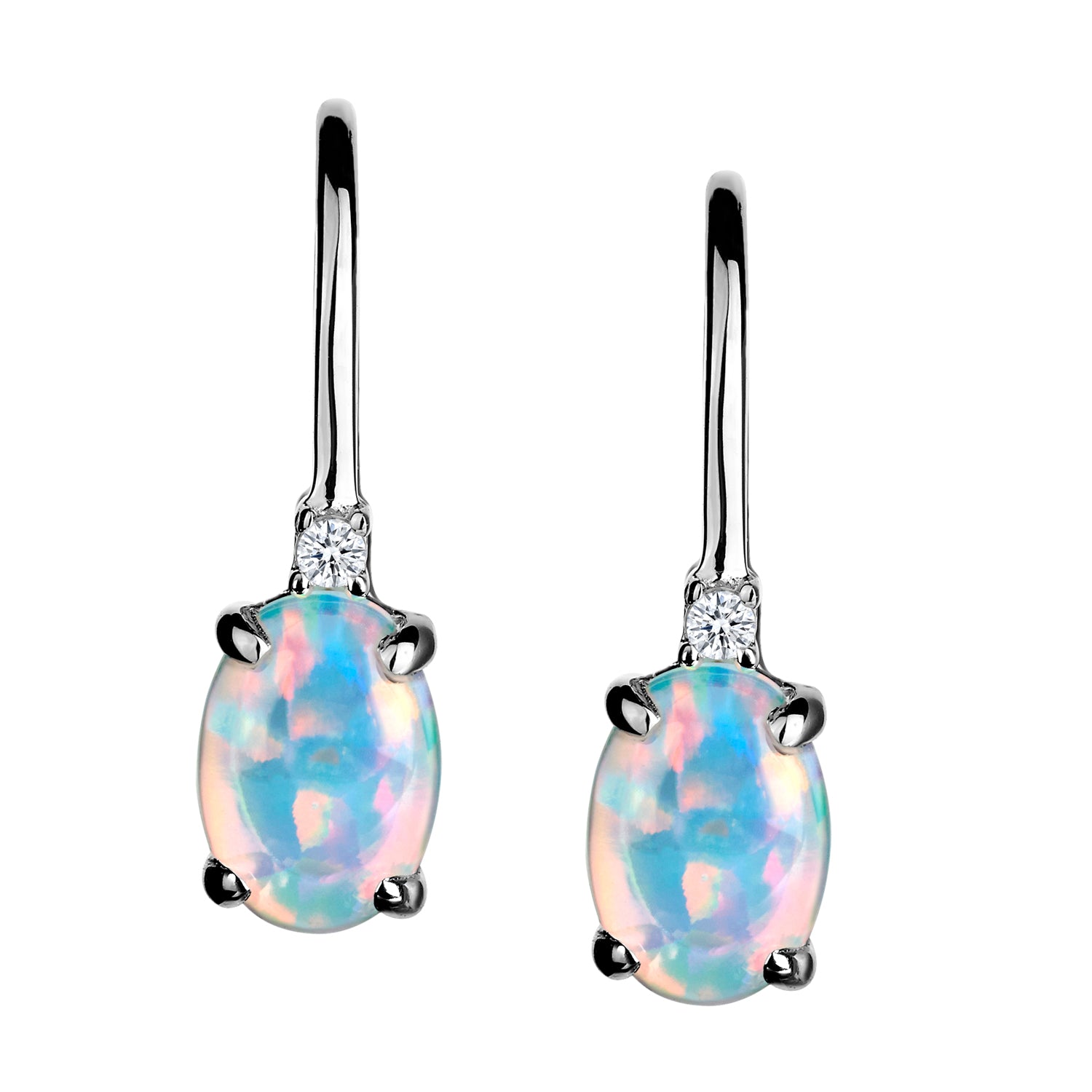 Created Opal & White Sapphire Drop Earrings,  Sterling Silver. Griffin Jewellery Designs