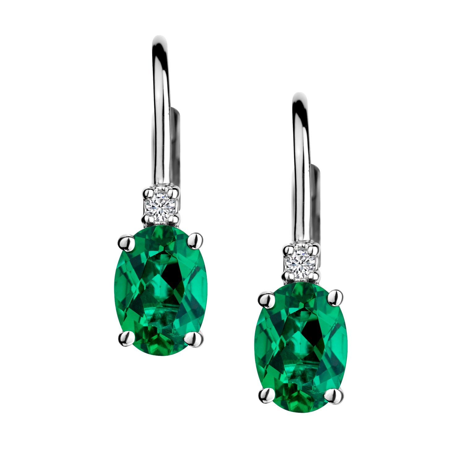 Created Emerald & Created White Sapphire Drop Earrings, Silver......................NOW