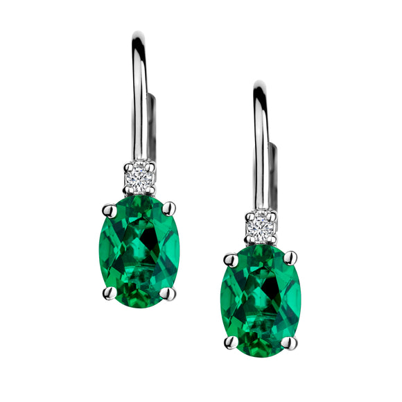 Created Emerald & Created White Sapphire Drop Earrings,  Sterling Silver. Griffin Jewellery Designs