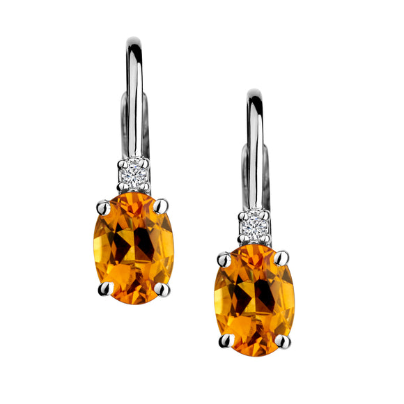 Citrine & Created White Sapphire Drop Earrings,  Sterling Silver. Griffin Jewellery Designs