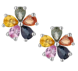 1.50 Carat Genuine Multi-Colour Sapphire Flower Earrings, Silver.......................NOW