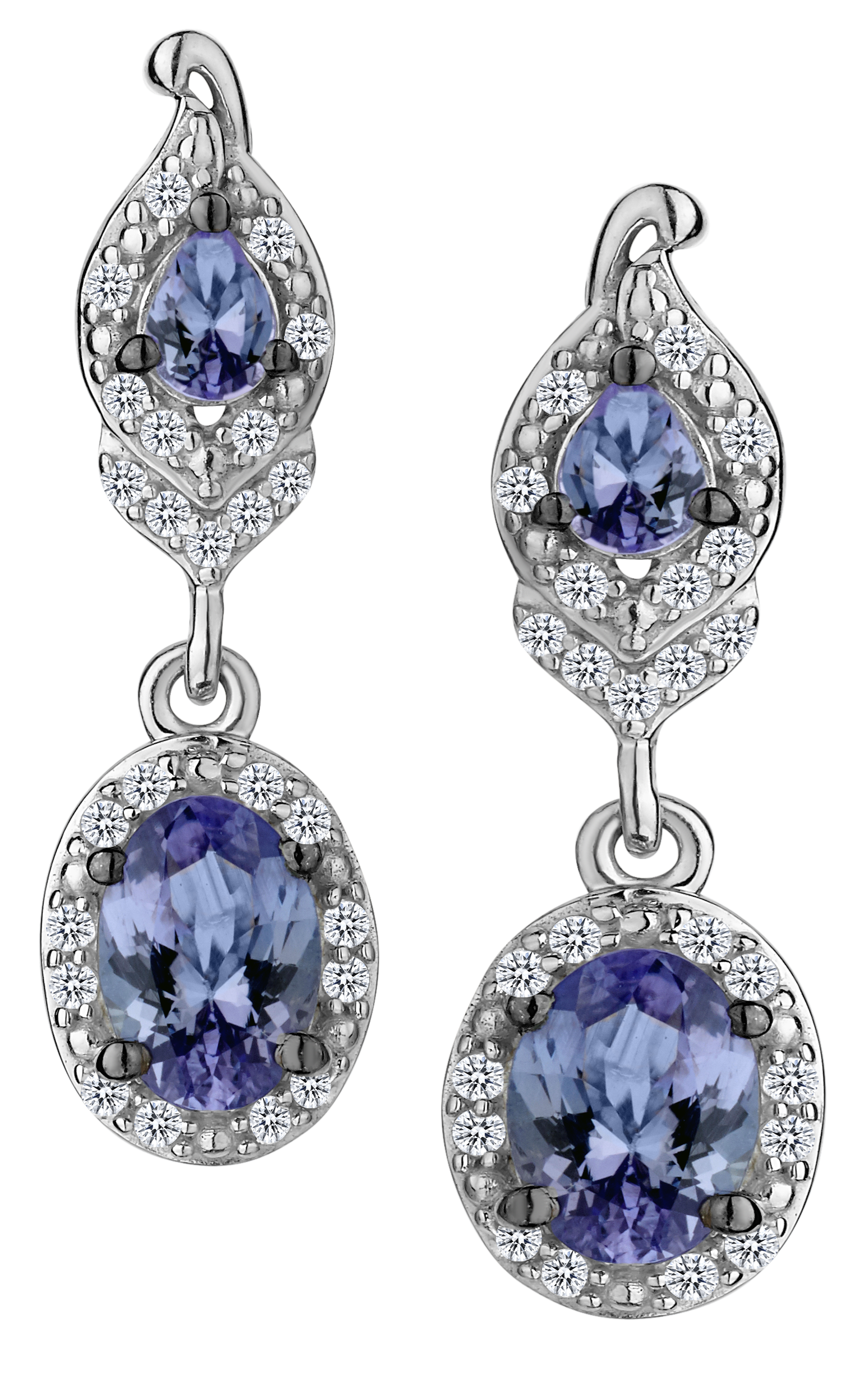 2.46 Carat Genuine Tanzanite and White Topaz Drop Earrings,  Sterling Silver. Griffin Jewellery Designs
