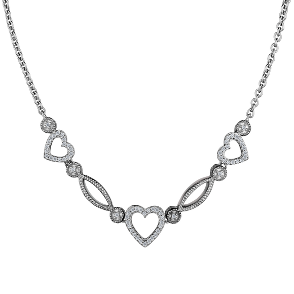 .18 Carat Diamond "Past, Present, Future" Heart Necklace, Sterling Silver. Necklaces and Pendants. Griffin Jewellery Designs.