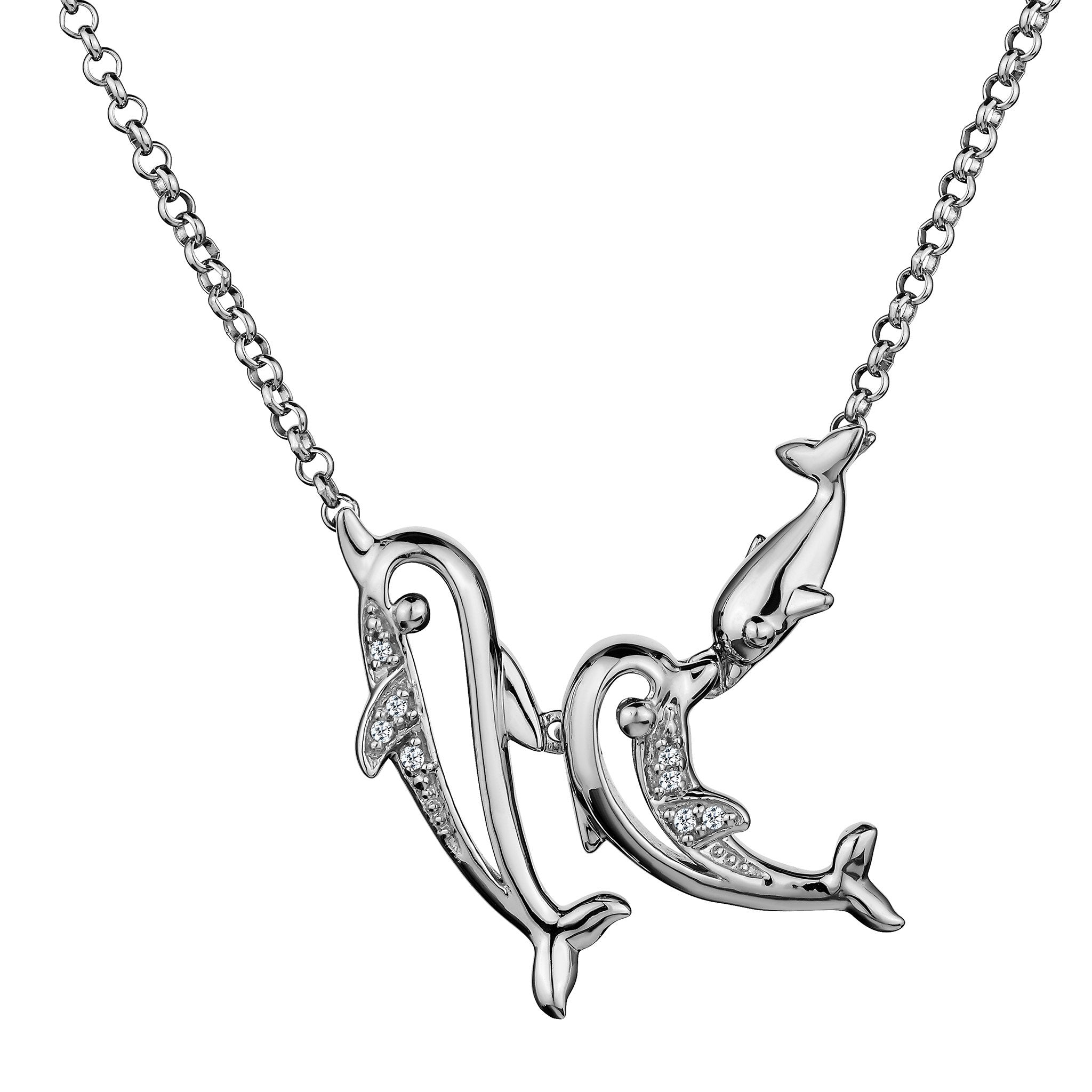 .03 CARAT DIAMOND "DOLPHIN POD" PENDANT NECKLACE, SILVER. Necklaces and Pendants. Griffin Jewellery Designs