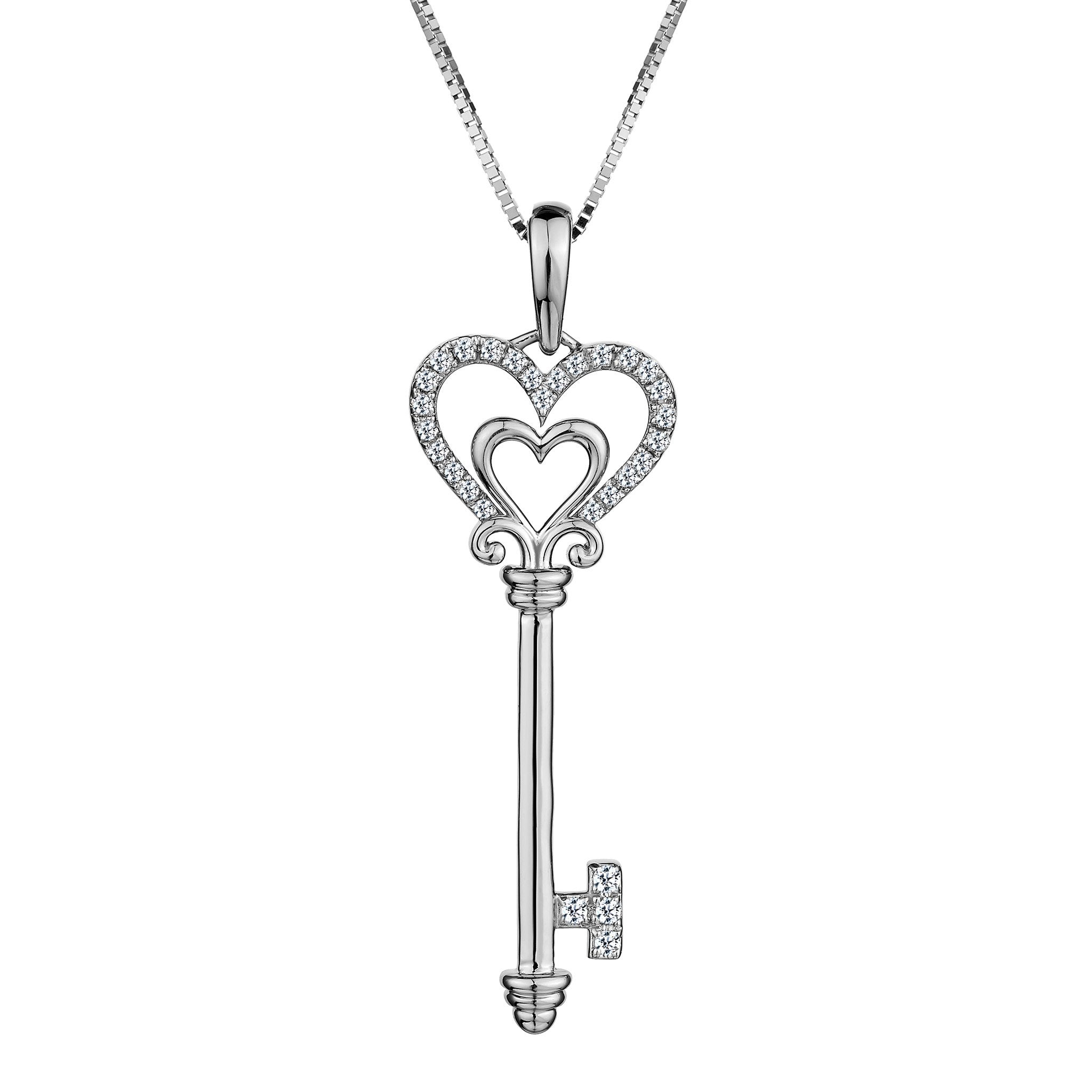 .15 Carat Diamond "Love Key" Pendant,  10kt White Gold. Necklaces and Pendants. Griffin Jewellery Designs.