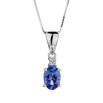 Tanzanite and .03TDW Diamond Pendant,  10kt White Gold. Necklaces and Pendants. Griffin Jewellery Designs. 