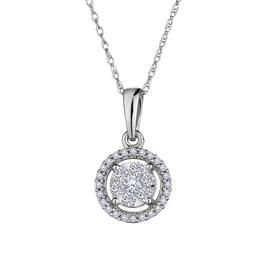 .25 Carat Diamond Halo Pendant, 10kt White Gold. Necklaces and Pendants. Griffin Jewellery Designs.