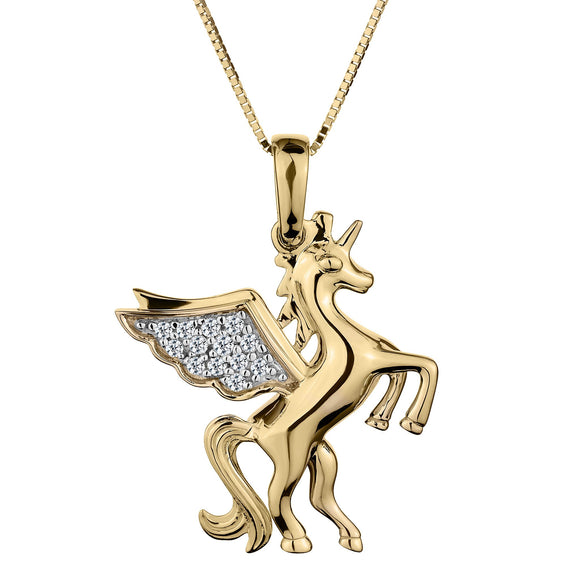 .06 Carat of Diamonds Winged Unicorn Pendant, 10kt Yellow Gold.......................Now