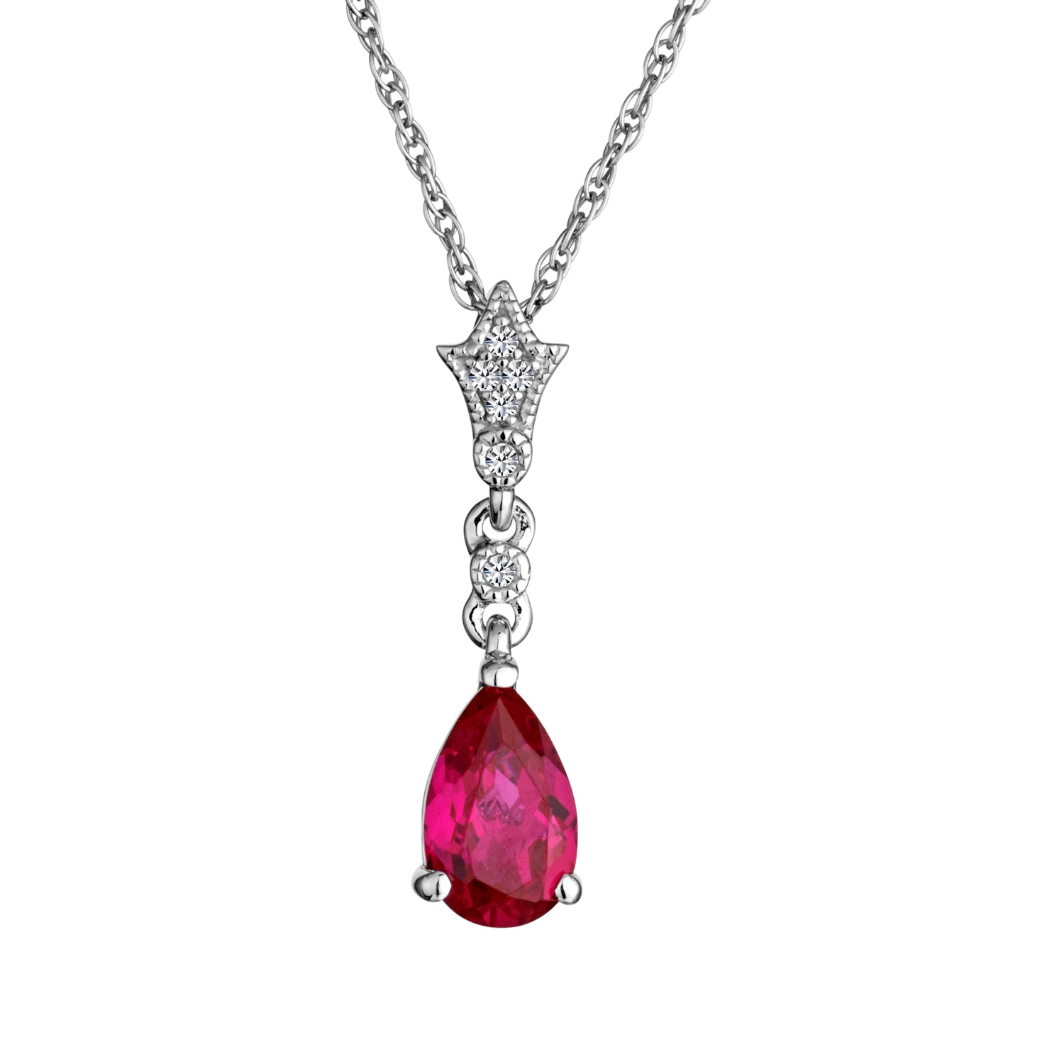 Created Ruby & White Sapphire Pendant, Silver.................NOW