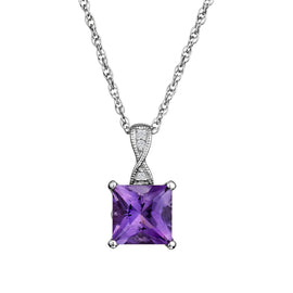 Amethyst and Created White Sapphire Pendant,  Sterling Silver. Necklaces and Pendants. Griffin Jewellery Designs. 