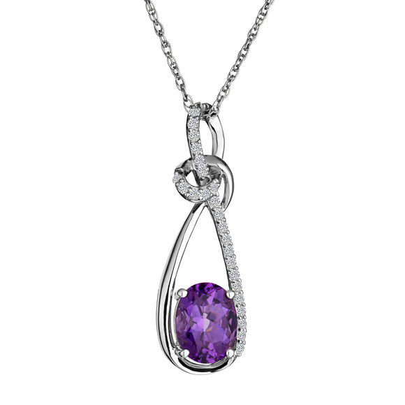 Amethyst and Created White Sapphire Pendant,  Sterling Silver. Necklaces and Pendants. Griffin Jewellery Designs. 