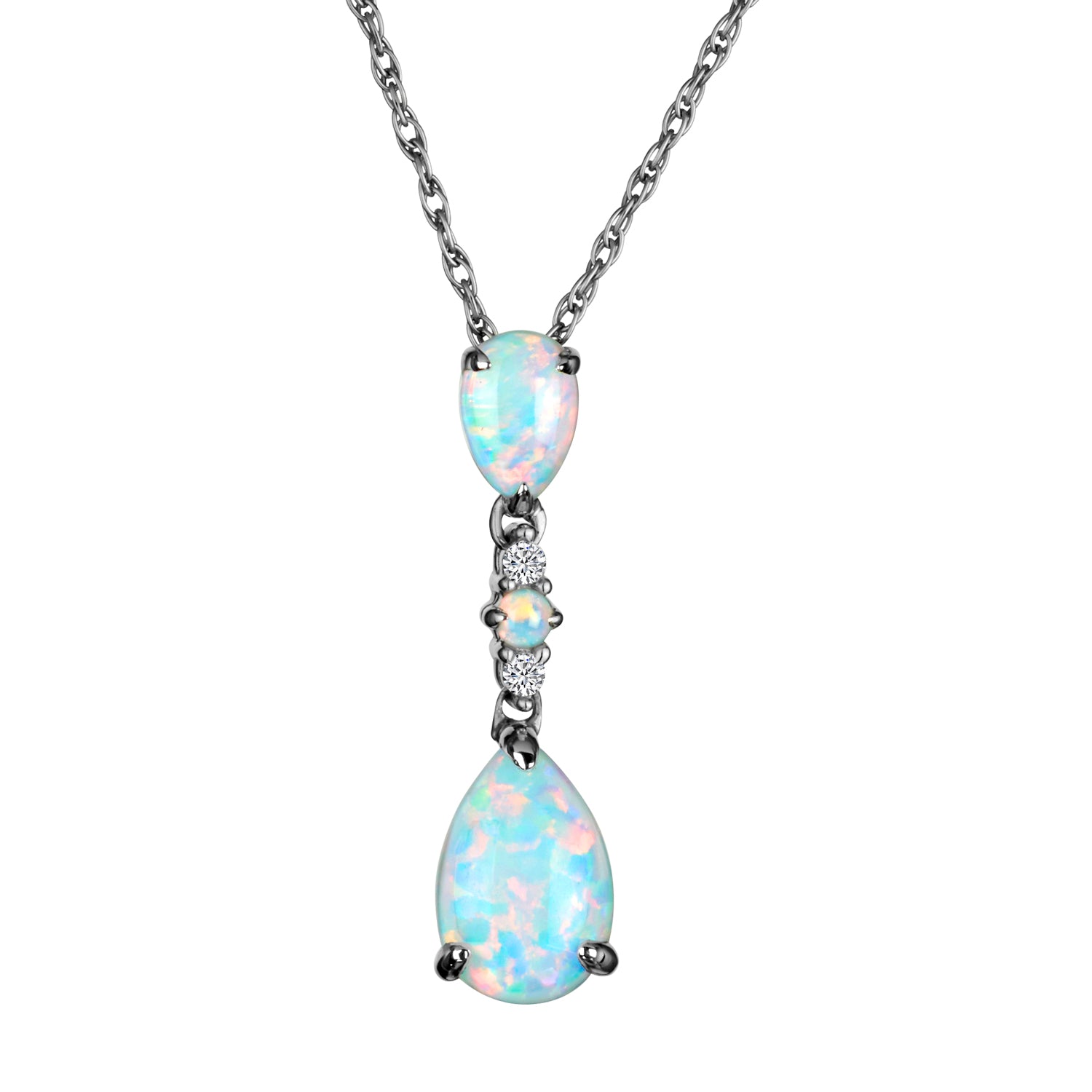 Created Opal & White Sapphire Pendant, Silver......................NOW