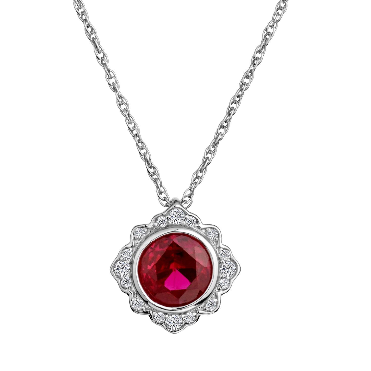 Created Ruby & White Sapphire Pendant, Silver.....................NOW