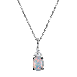 Created Opal, White & Pink Sapphire Pendant,  Sterling Silver. Necklaces and Pendants. Griffin Jewellery Designs. 