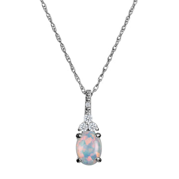 Created Opal, White & Pink Sapphire Pendant,  Sterling Silver. Necklaces and Pendants. Griffin Jewellery Designs. 