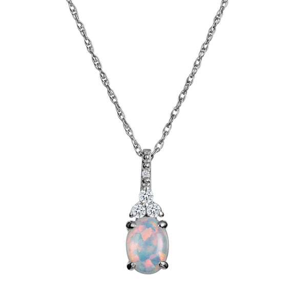 Created Opal, White & Pink Sapphire Pendant,  Sterling Silver. Necklaces and Pendants. Griffin Jewellery Designs. 