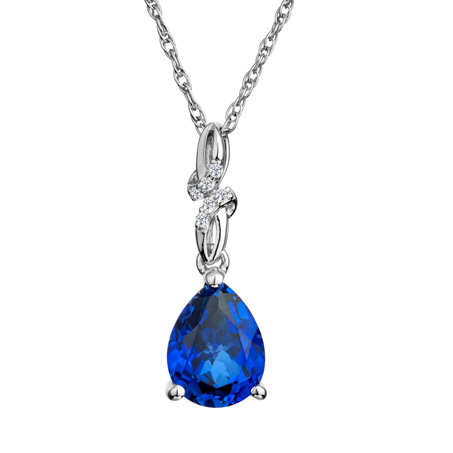 CREATED BLUE AND WHITE SAPPHIRE PENDANT, SILVER......................NOW