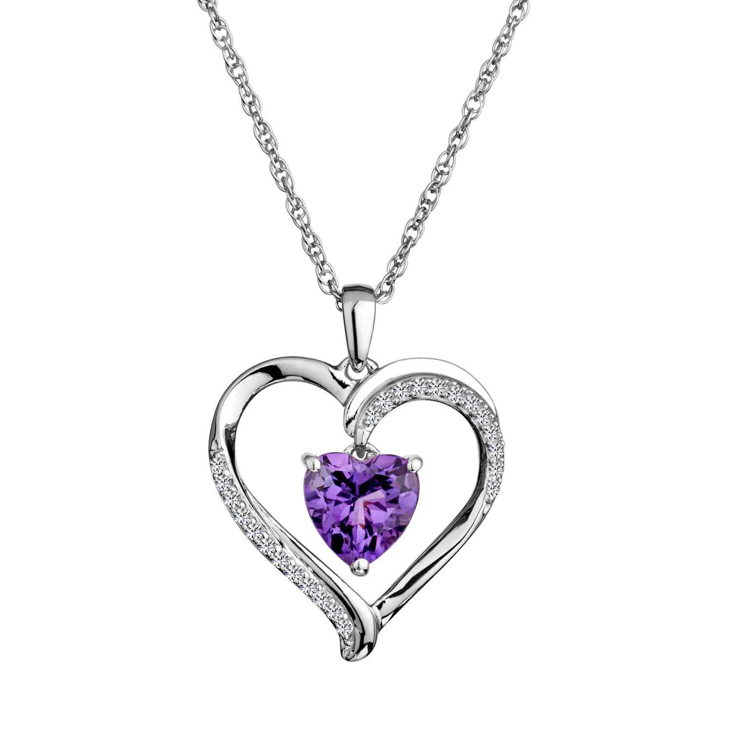 Created White Sapphire & Amethyst Heart Pendant,  Sterling Silver. Necklaces and Pendants. Griffin Jewellery Designs. 