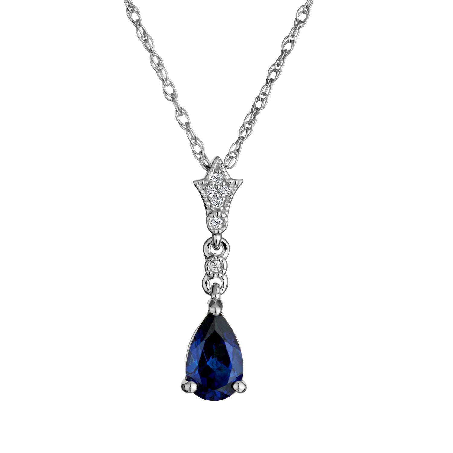 CREATED SAPPHIRE AND WHITE SAPPHIRE PENDANT, SILVER...................NOW