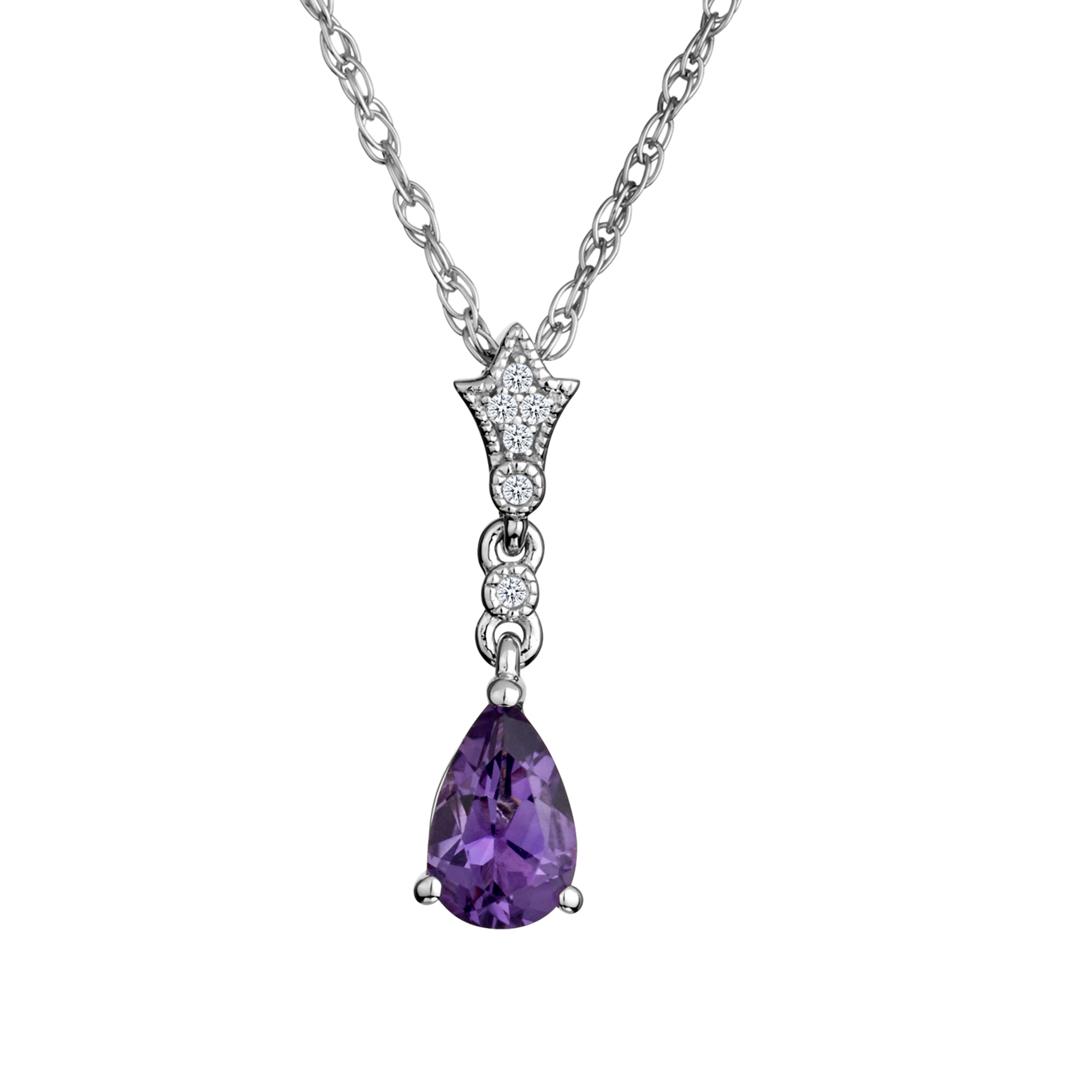 CREATED WHITE SAPPHIRE AND AMETHYST PENDANT, SILVER...................NOW